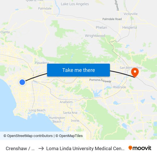 Crenshaw / Stocker to Loma Linda University Medical Center East Campus map