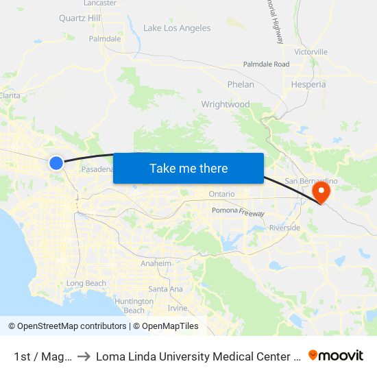 1st / Magnolia to Loma Linda University Medical Center East Campus map