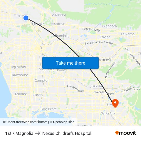 1st / Magnolia to Nexus Children's Hospital map