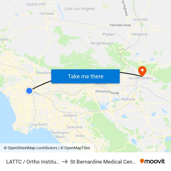 LATTC / Ortho Institute to St Bernardine Medical Center map