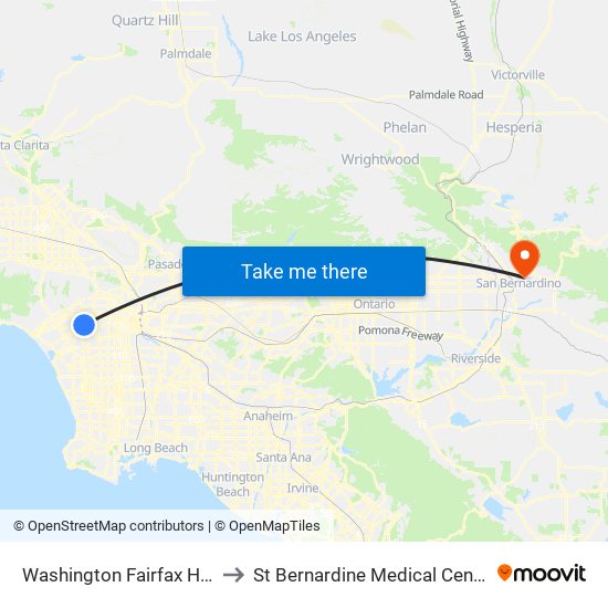 Washington Fairfax Hub to St Bernardine Medical Center map