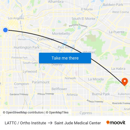 LATTC / Ortho Institute to Saint Jude Medical Center map