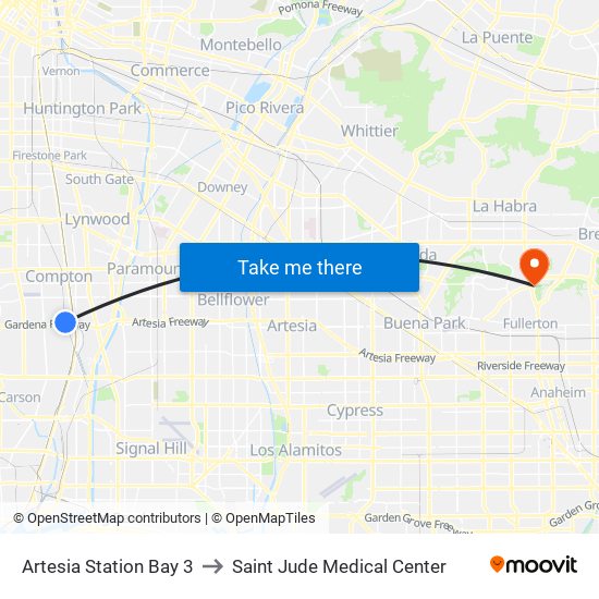 Artesia Station Bay 3 to Saint Jude Medical Center map