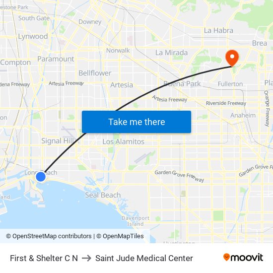 First & Shelter C N to Saint Jude Medical Center map