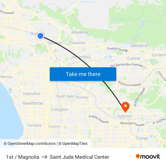 1st / Magnolia to Saint Jude Medical Center map