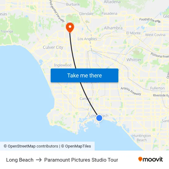 Long Beach to Paramount Pictures Studio Tour map