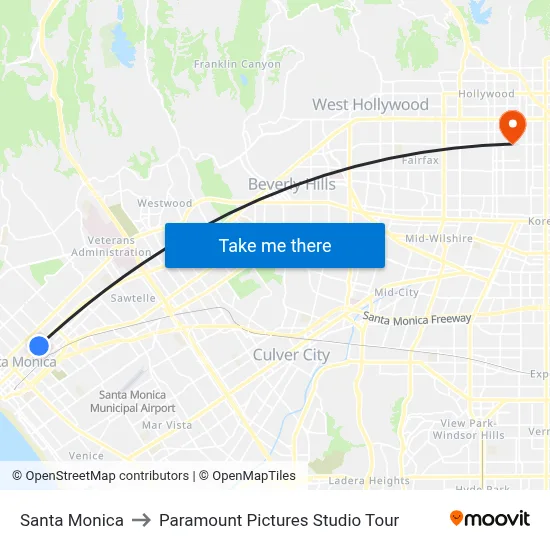 Santa Monica to Paramount Pictures Studio Tour map