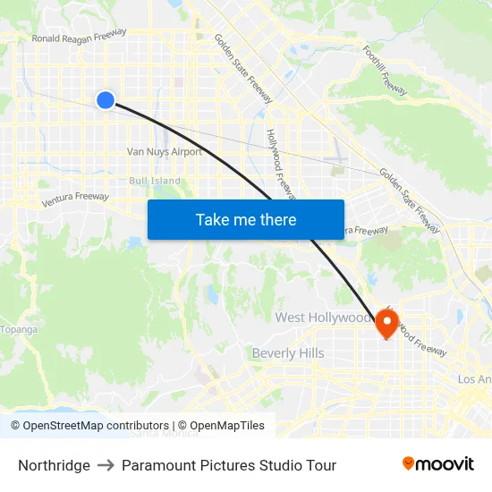 Northridge to Paramount Pictures Studio Tour map