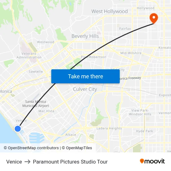 Venice to Paramount Pictures Studio Tour map