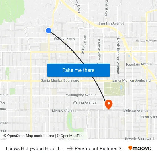 Loews Hollywood Hotel Los Angeles to Paramount Pictures Studio Tour map