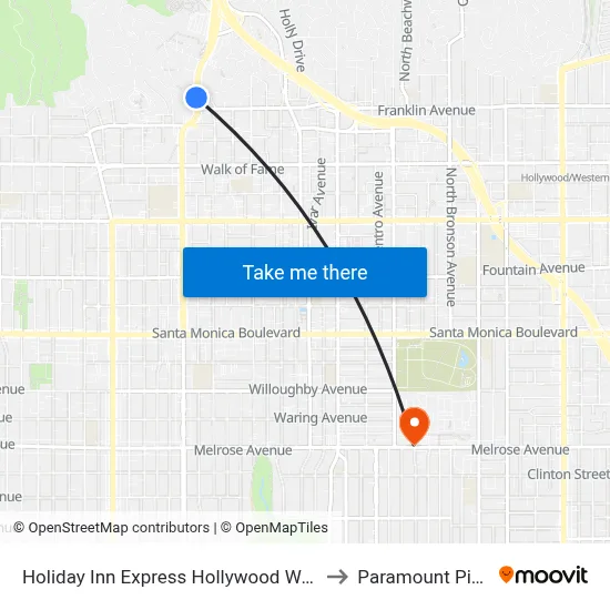 Holiday Inn Express Hollywood Walk of Fame an IHG Hotel Los Angeles to Paramount Pictures Studio Tour map