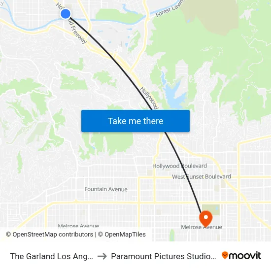 The Garland Los Angeles to Paramount Pictures Studio Tour map