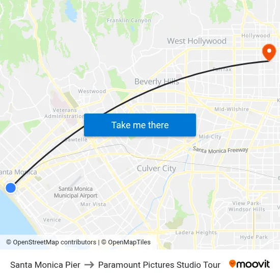 Santa Monica Pier to Paramount Pictures Studio Tour map