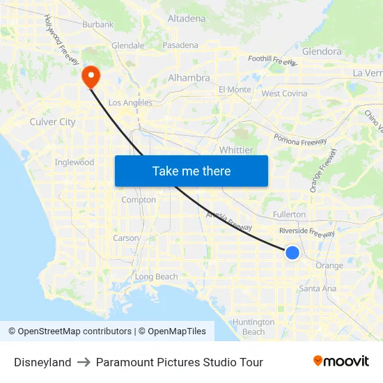 Disneyland to Paramount Pictures Studio Tour map