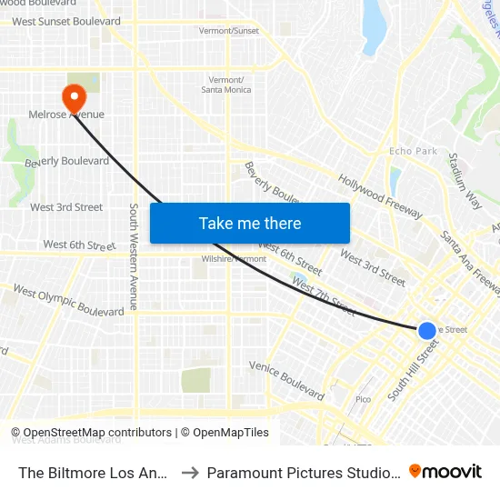 The Biltmore Los Angeles to Paramount Pictures Studio Tour map