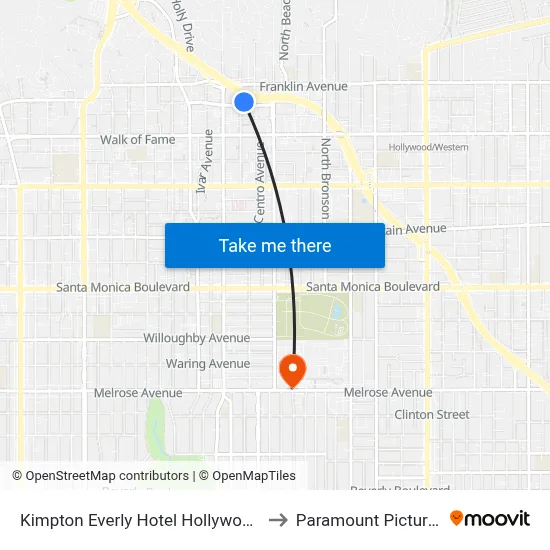 Kimpton Everly Hotel Hollywood by IHG, Los Angeles to Paramount Pictures Studio Tour map