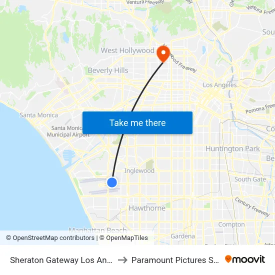Sheraton Gateway Los Angeles to Paramount Pictures Studio Tour map