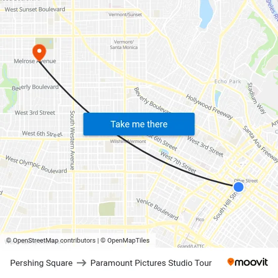 Pershing Square to Paramount Pictures Studio Tour map