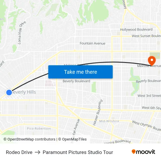 Rodeo Drive to Paramount Pictures Studio Tour map