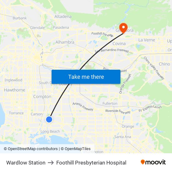 Wardlow Station to Foothill Presbyterian Hospital map