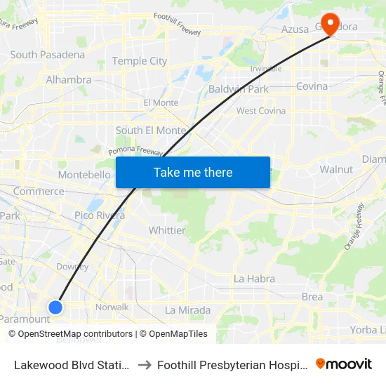 Lakewood Blvd Station to Foothill Presbyterian Hospital map