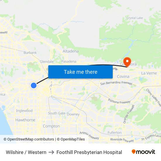 Wilshire / Western to Foothill Presbyterian Hospital map