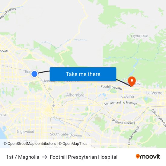 1st / Magnolia to Foothill Presbyterian Hospital map
