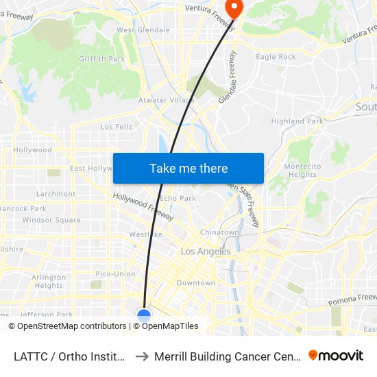 LATTC / Ortho Institute to Merrill Building Cancer Center map