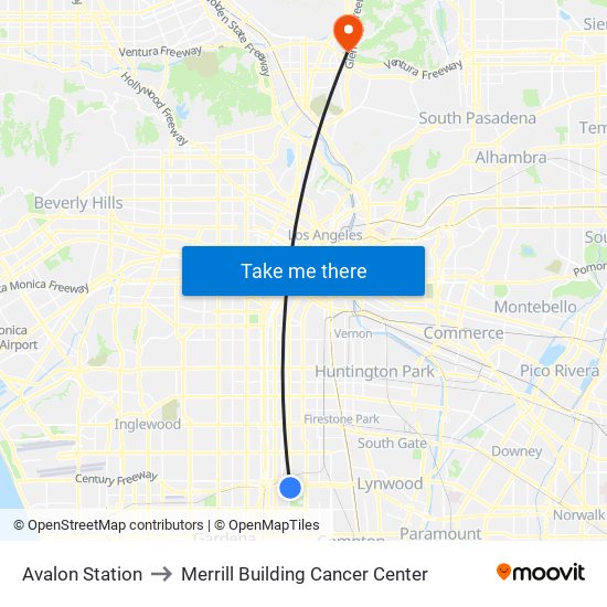 Avalon Station to Merrill Building Cancer Center map