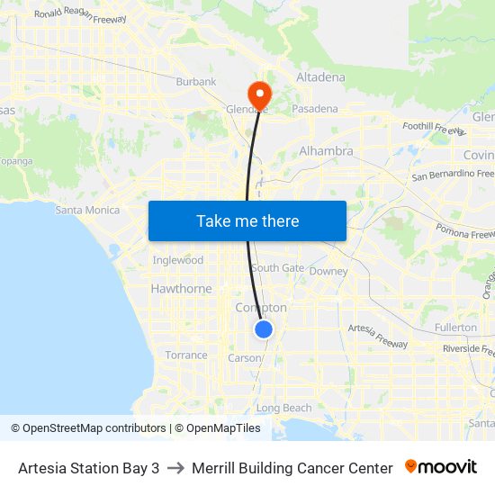 Artesia Station Bay 3 to Merrill Building Cancer Center map