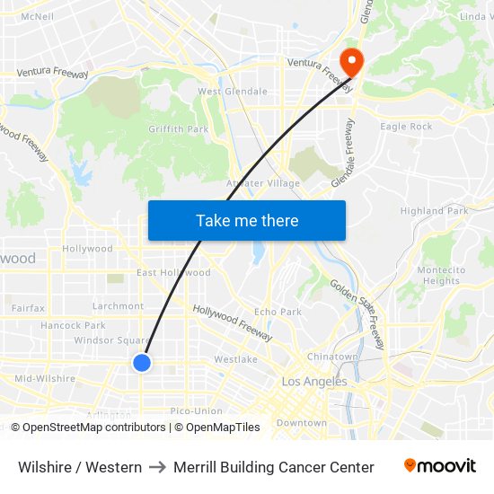 Wilshire / Western to Merrill Building Cancer Center map