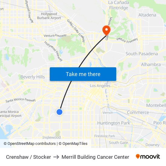 Crenshaw / Stocker to Merrill Building Cancer Center map