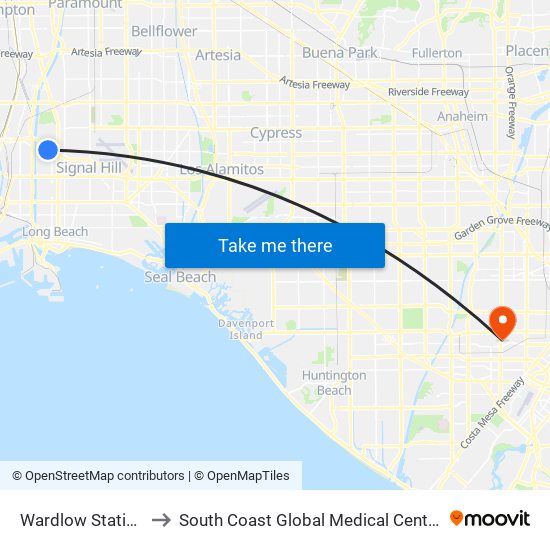 Wardlow Station to South Coast Global Medical Center map