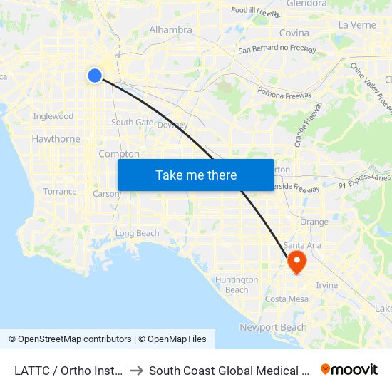 LATTC / Ortho Institute to South Coast Global Medical Center map