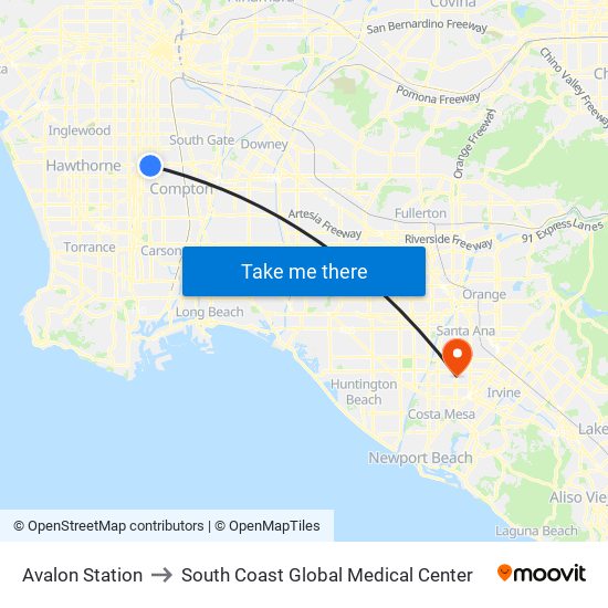 Avalon Station to South Coast Global Medical Center map