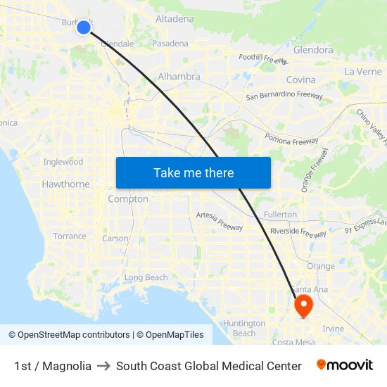 1st / Magnolia to South Coast Global Medical Center map