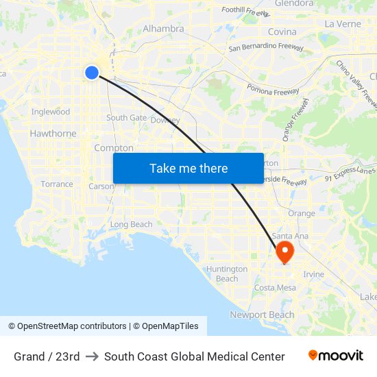 Grand / 23rd to South Coast Global Medical Center map