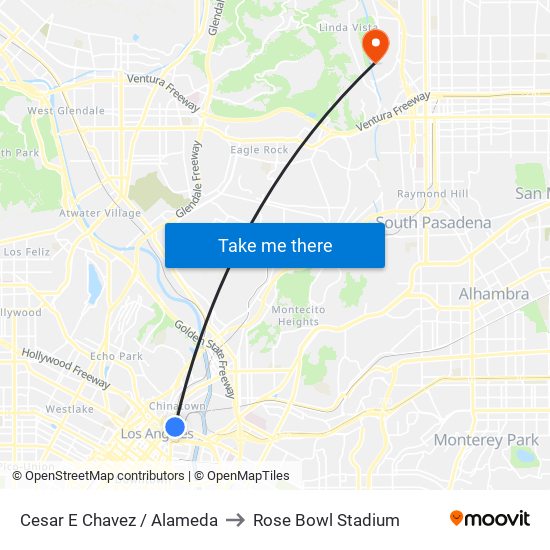 Cesar E Chavez / Alameda to Rose Bowl Stadium map
