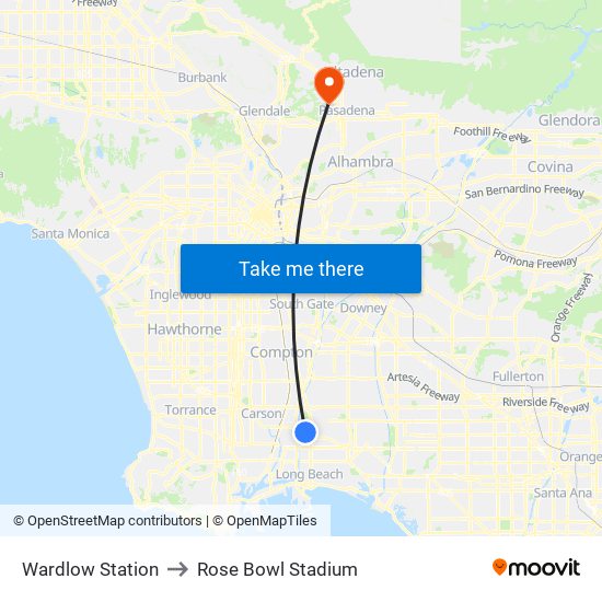 Wardlow Station to Rose Bowl Stadium map