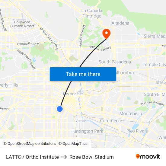 LATTC / Ortho Institute to Rose Bowl Stadium map
