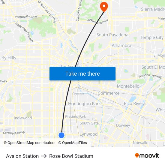 Avalon Station to Rose Bowl Stadium map