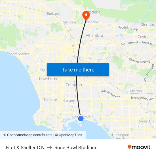 First & Shelter C N to Rose Bowl Stadium map