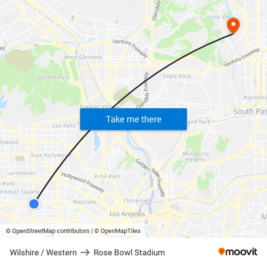 Wilshire / Western to Rose Bowl Stadium map