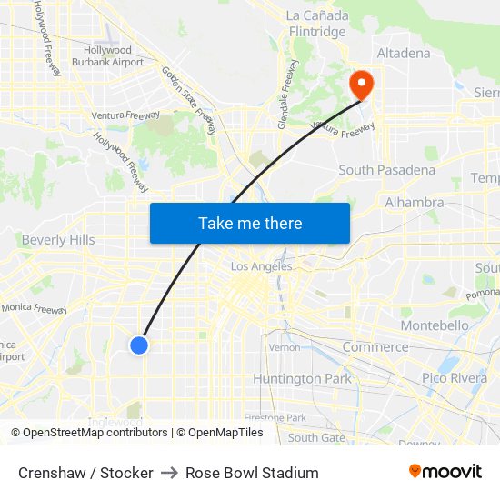 Crenshaw / Stocker to Rose Bowl Stadium map