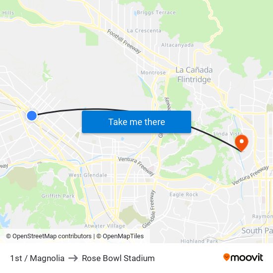 1st / Magnolia to Rose Bowl Stadium map