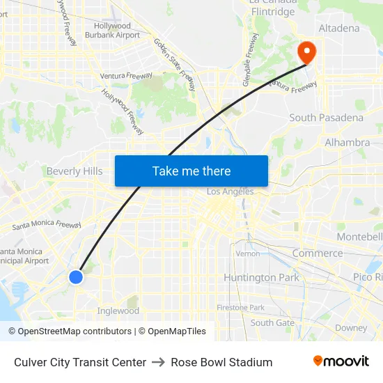 Culver City Transit Center to Rose Bowl Stadium map