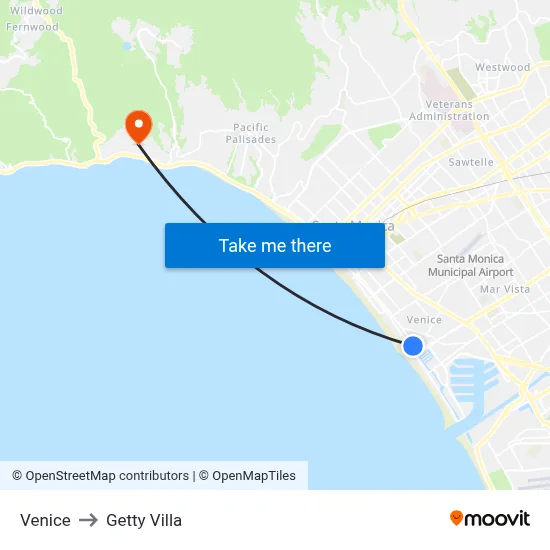 Venice to Getty Villa map