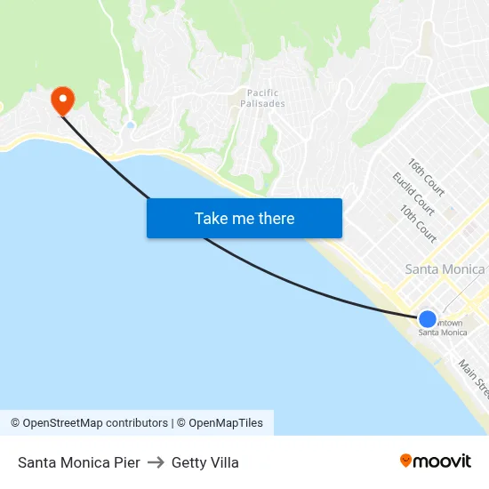 Santa Monica Pier to Getty Villa map