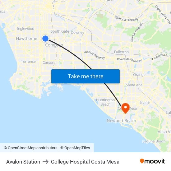 Avalon Station to College Hospital Costa Mesa map