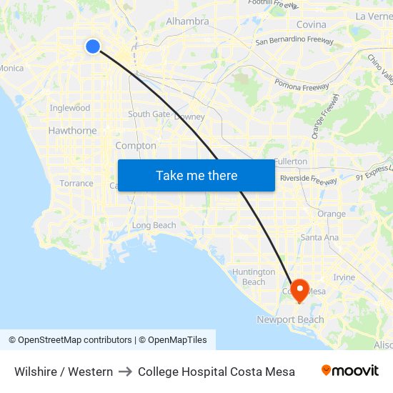 Wilshire / Western to College Hospital Costa Mesa map